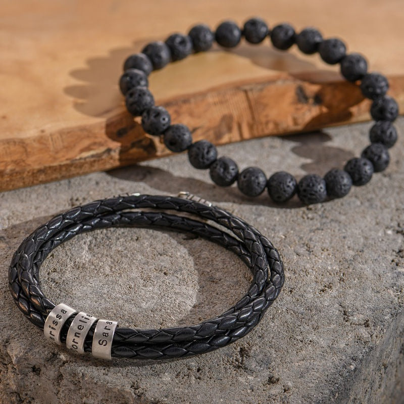 Pulseira de Couro com Nomes™ Personalizados – Presente Especial para os Papais