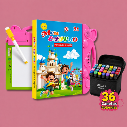 Livro Bilíngue Toque & Som + Lousa Mágica + 36 Canetas