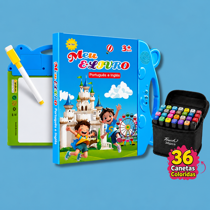 Livro Bilíngue Toque & Som + Lousa Mágica + 36 Canetas
