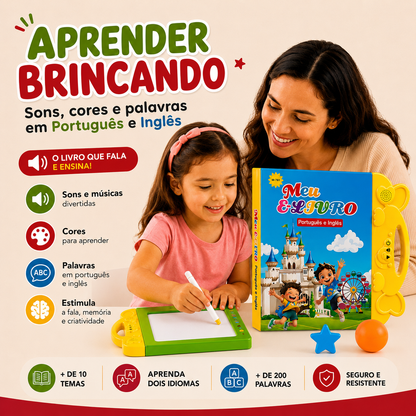 Livro Bilíngue Toque & Som + Lousa Mágica + 36 Canetas