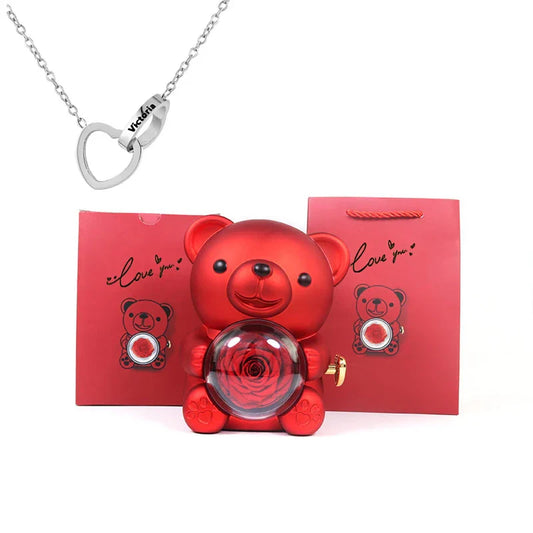 Urso Encanto™ Rosa Real + Colar Personalizado com 2 Corações Position 6