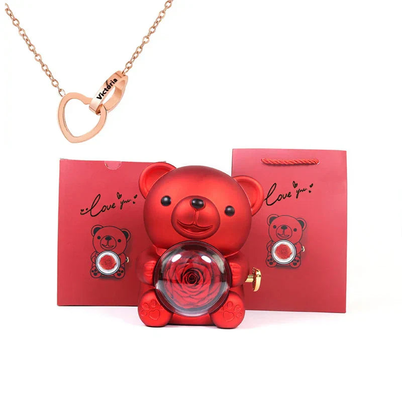 Urso Encanto™ Rosa Real + Colar Personalizado com 2 Corações Position 5