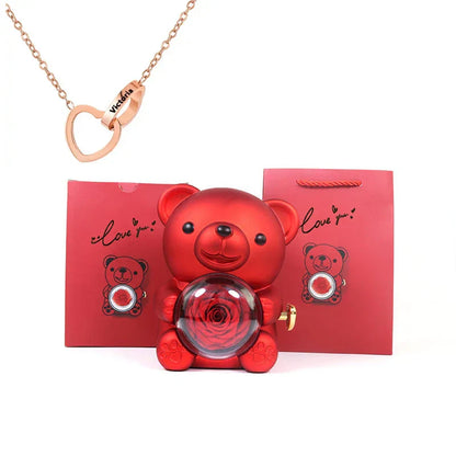 Urso Encanto™ Rosa Real + Colar Personalizado com 2 Corações Position 5