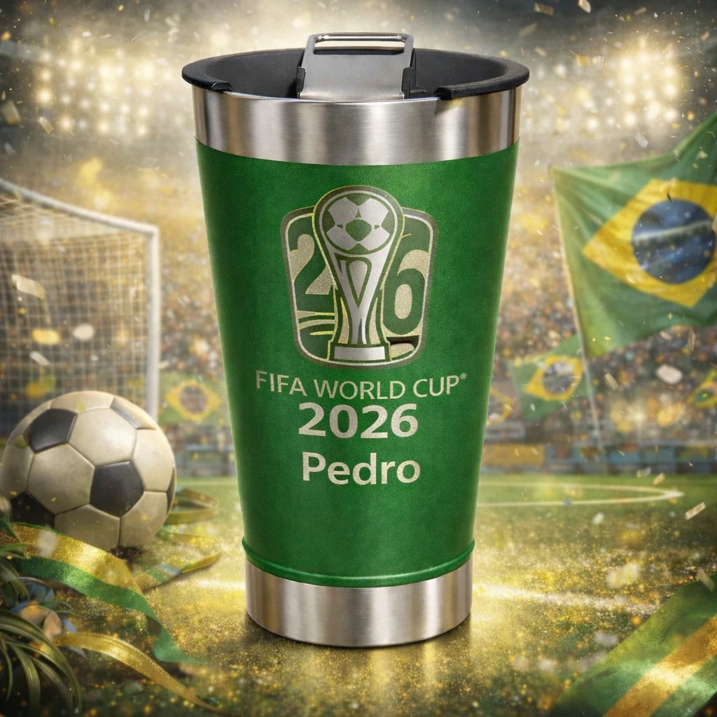 Copo Térmico Personalizado Copa do Mundo 2026 com Seu Nome 473ml Brasil