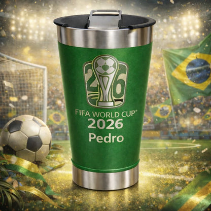 Copo Térmico Personalizado Copa do Mundo 2026 com Seu Nome 473ml Brasil