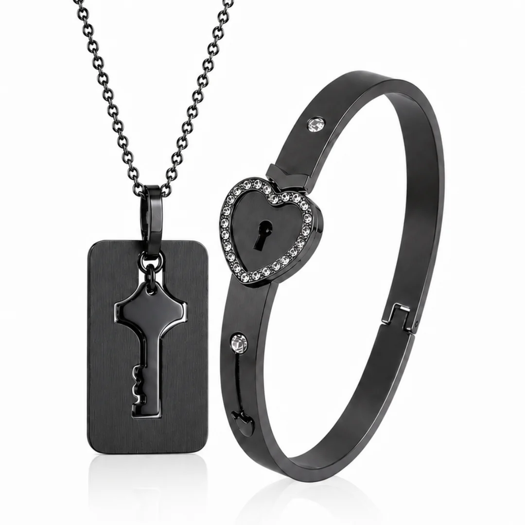Conjunto Colar & Pulseira Chave do Amor: Dois Corações Unidos