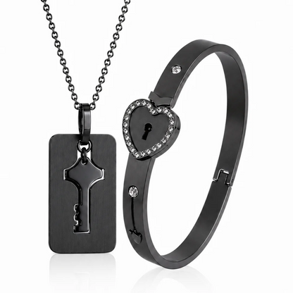 Conjunto Colar & Pulseira Chave do Amor: Dois Corações Unidos
