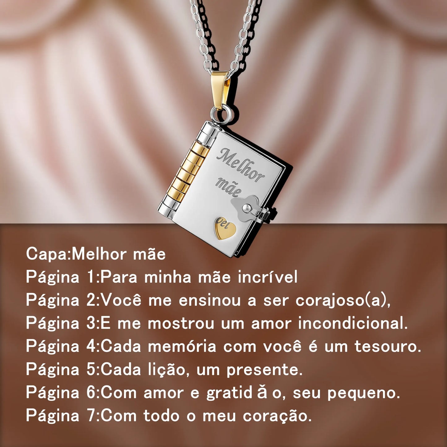 Colar com pingente de livro "Melhor Mãe" [COMPRE 1 E LEVE 2]