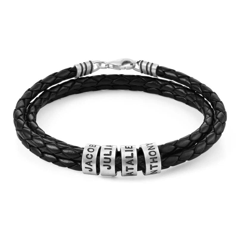 Pulseira de Couro com Nomes™ Personalizados – Presente Especial para os Papais