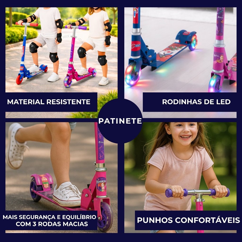 Patinete GlowRide – 3 Rodinhas com LED