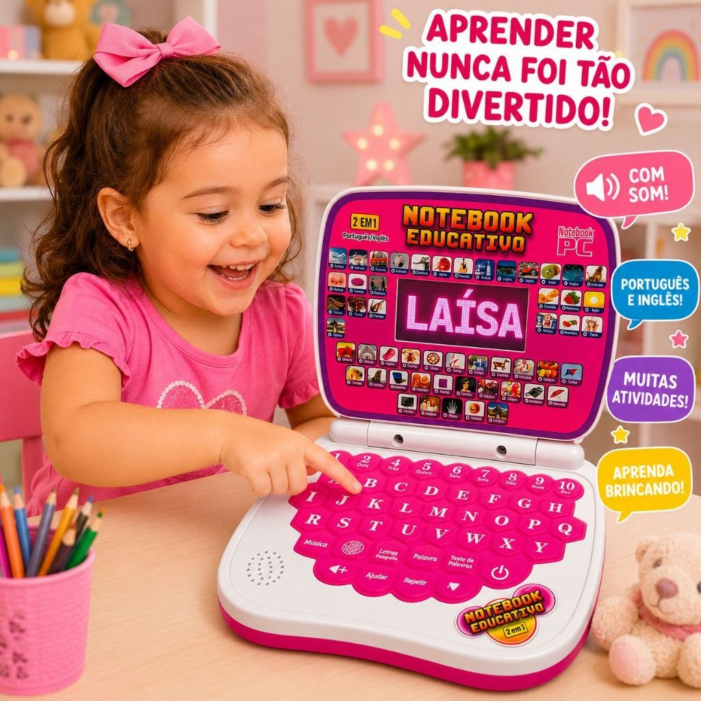 Notebook Educativo Infantil Bilíngue Português Inglês 2 em 1