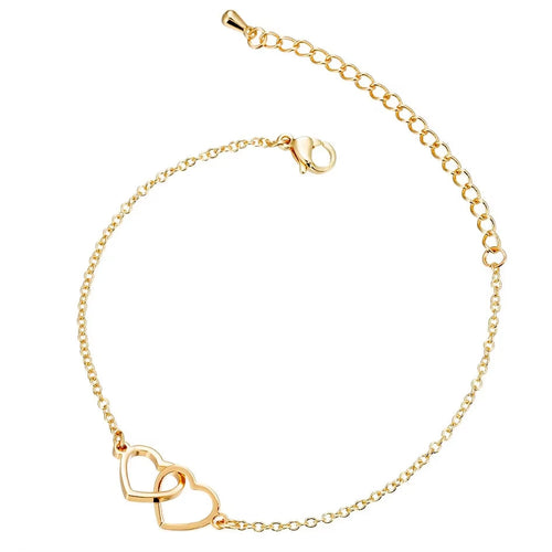 Pulseira Duplo Coração Entrelaçados Banhado a Ouro 18k Position 1