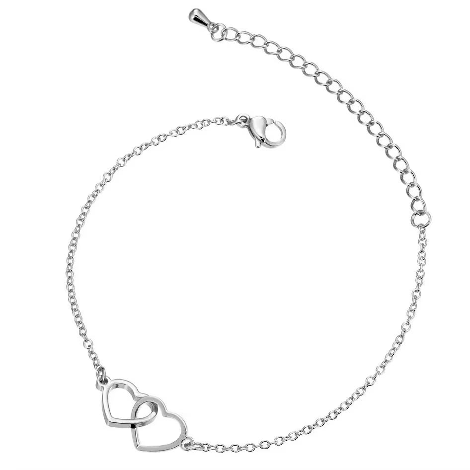 Pulseira Duplo Coração Entrelaçados Banhado a Ouro 18k Position 3
